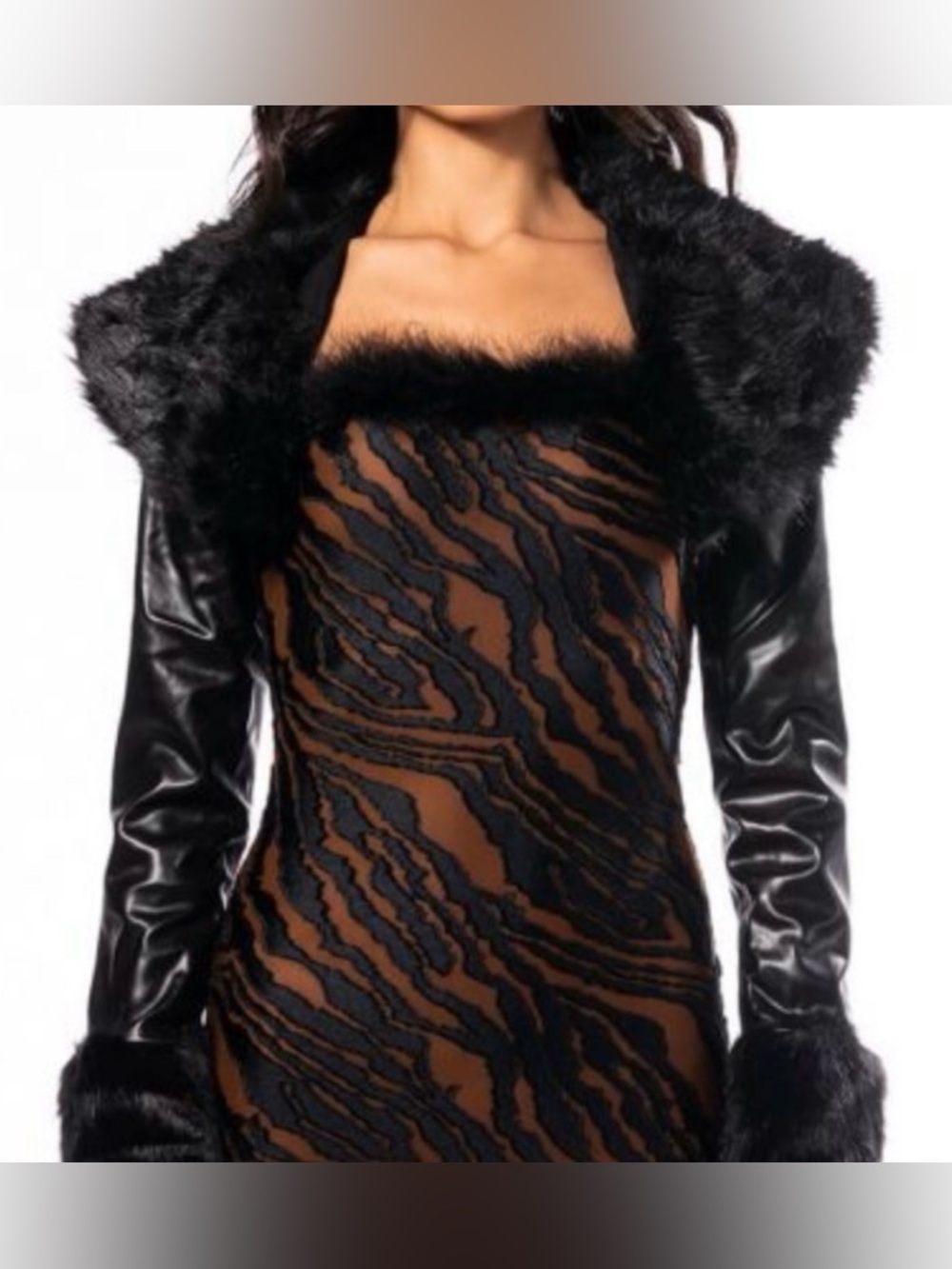Faux Leather and Faux Fur Black Women's Jacket